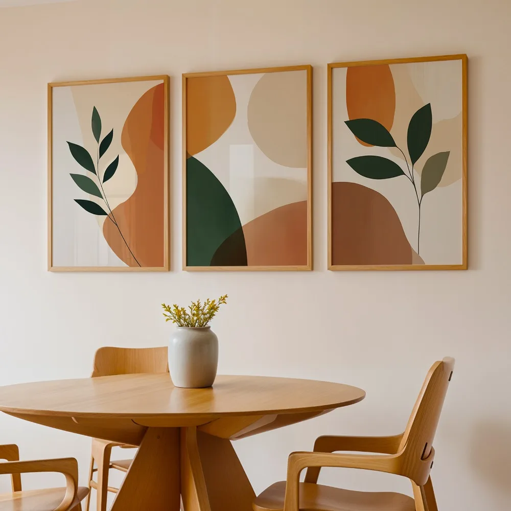 3pcs Frameless,Earthy Palette Wall Decor,Subtle Abstract Forms,Contemporary Country Style,Terracotta Art,Living Room Decoration