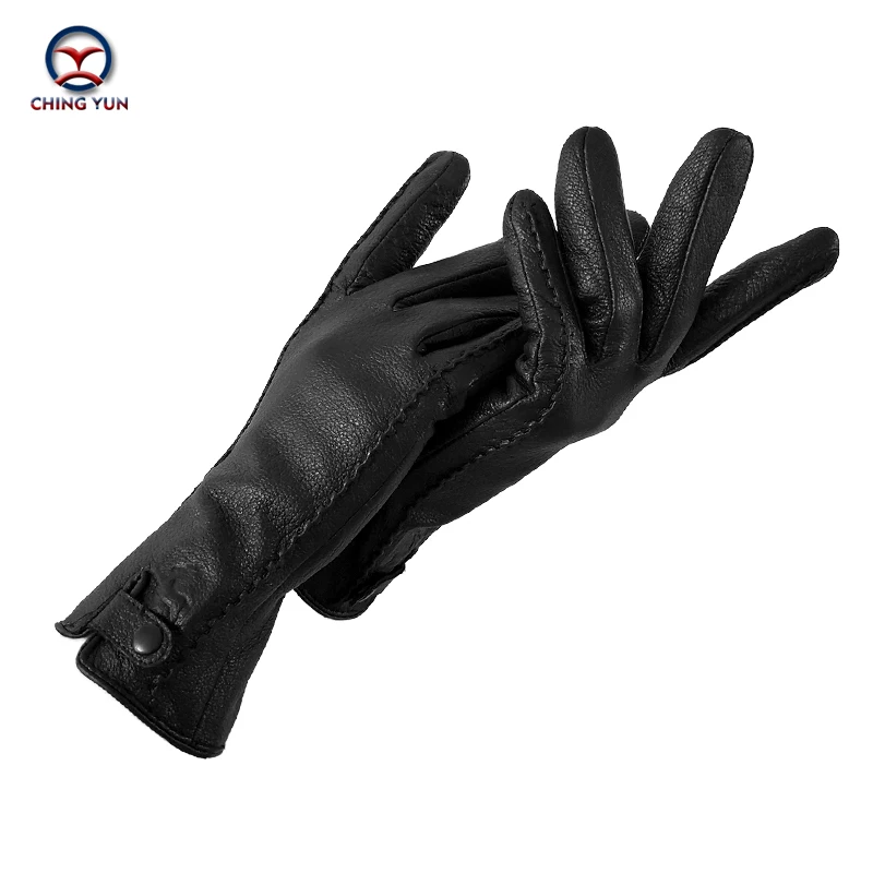 New Women\'s Gloves Genuine Leather Winter Warm Fluff Woman Soft Female Rabbit Fur Lining Riveted Clasp High-quality Mittens