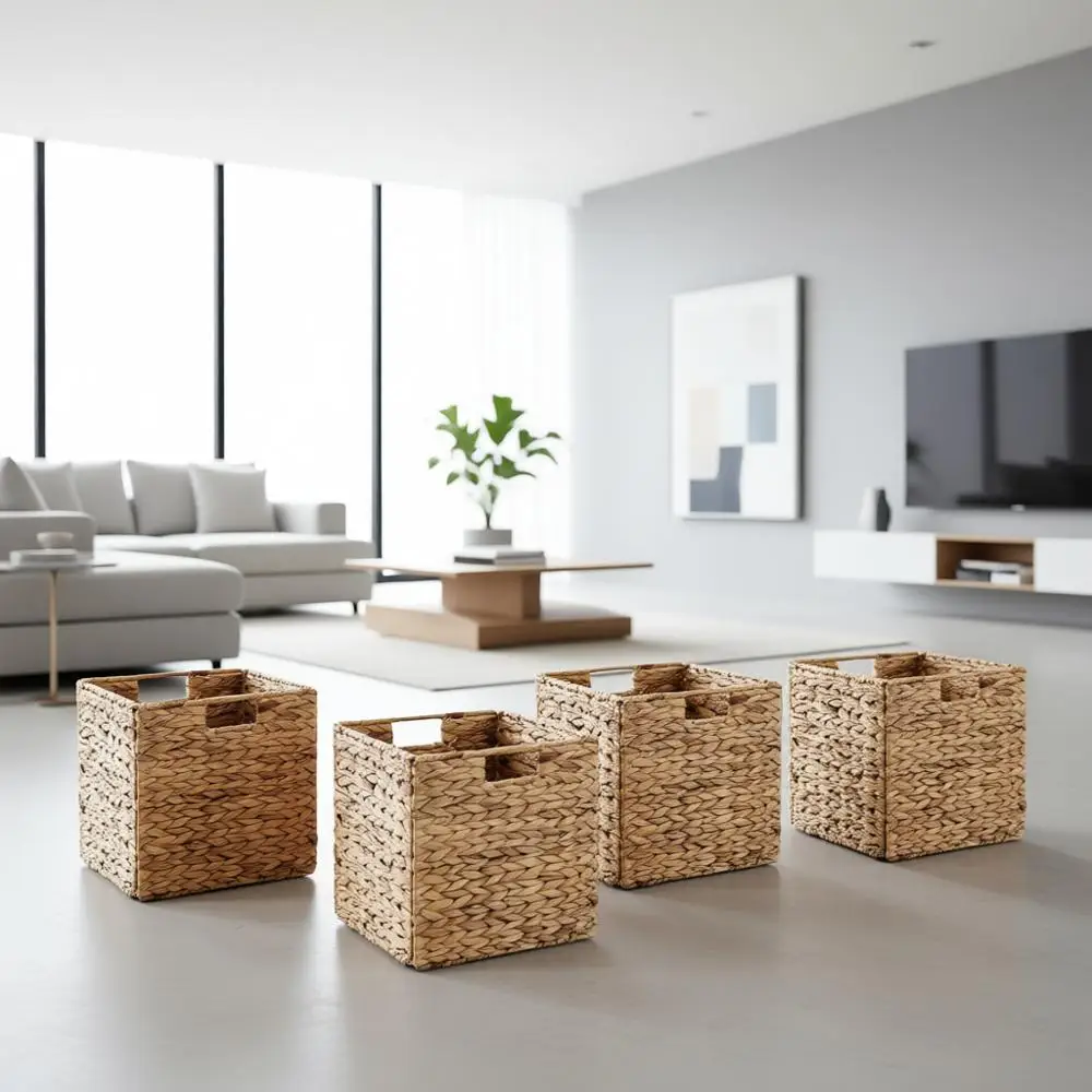 

Набор из 4 складных корзин для хранения из водного гиацинта, 10,5 дюймов