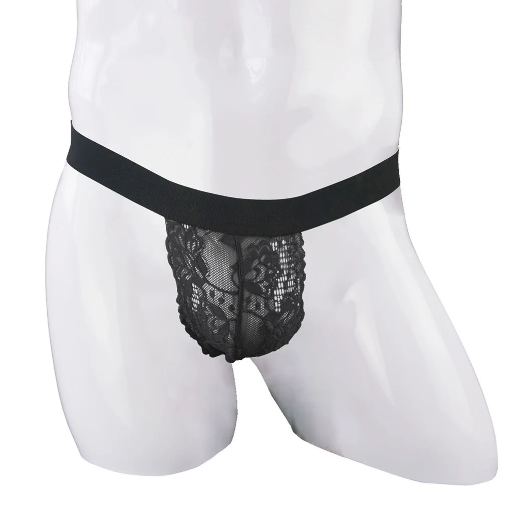 

Эротические стринги с Т-образной спинкой для мужчин, U-образный выпуклый чехол, стринги для геев, сексуальные кружевные стринги с вышивкой, прозрачные трусы с низкой талией, Т-образные стринги сзади