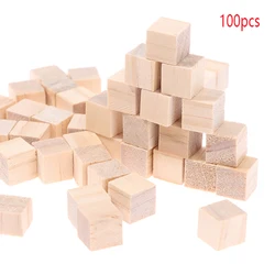 100pcs 1cm Unfinished Blank Wood Solid Cubes Mini DIY Wooden Square Blocks For Kids Craft Toy Puzzle Making Material