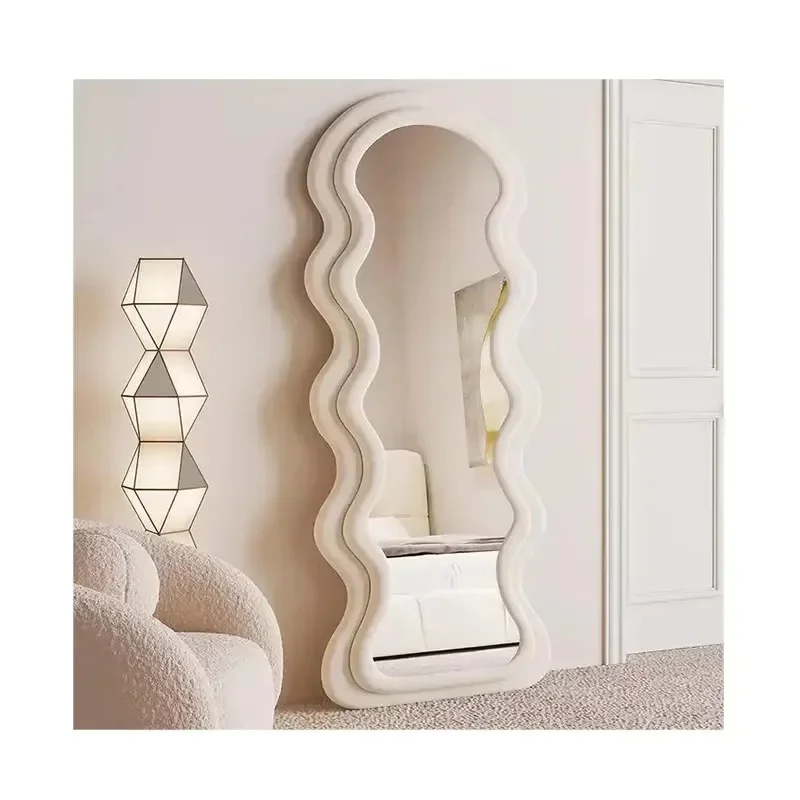 

Selected Good Items Cross-border Irregular Full Length Standing Modern Vintage Velvet Frame Wave Decorative Mirror