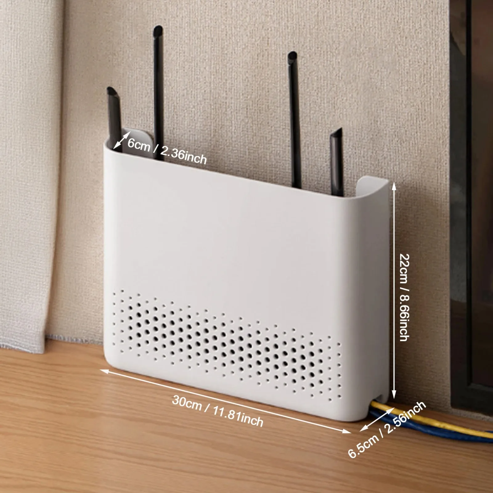 WiFi Router Shelf Wall Mounted Storage Box No Drill Cable Organizer Home Office Living Room Modem Holder Space Saving Rack Small