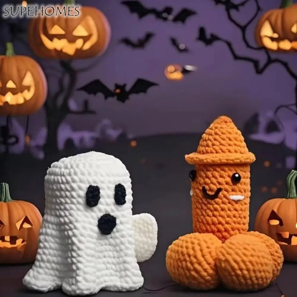 

Miniatures Hand-crocheted Halloween Pumpkin Pumpkin Design Hand-crocheted Creative Gift Ghost Figurines Creative Style