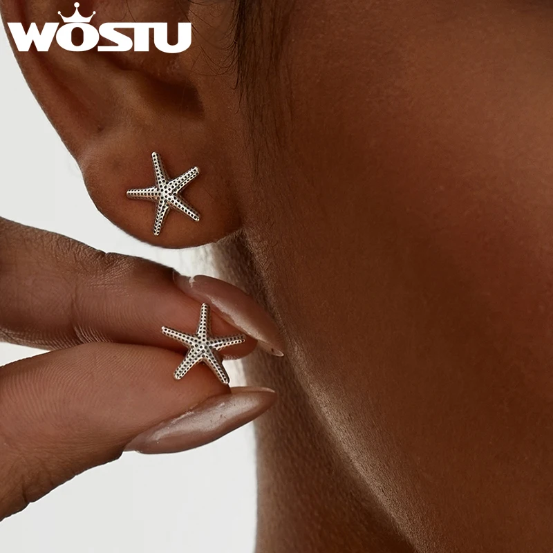 WOSTU 14K Gold Plated Starfish Earrings with 925 Silver Needle, Ocean Stud Earrings for Women Hypoallergenic & Durable Jewelry