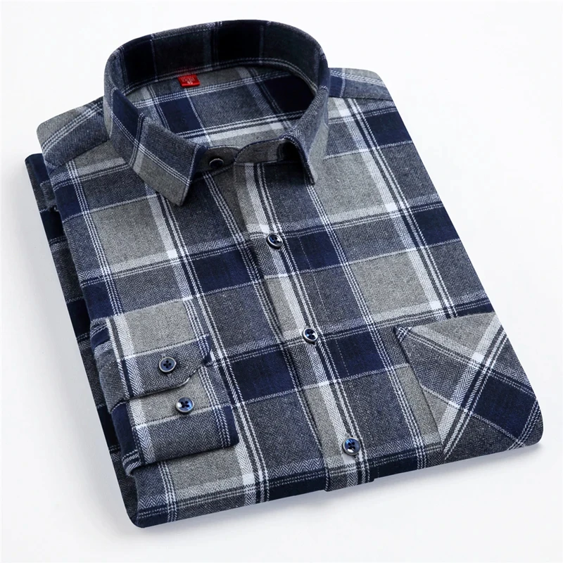 S-4XL Men\'s 100% Cotton Shirt Fit Luxury Clothes Long Sleeve Comfort Soft Plaid High Quality Casual Business Spring Autumn 2024