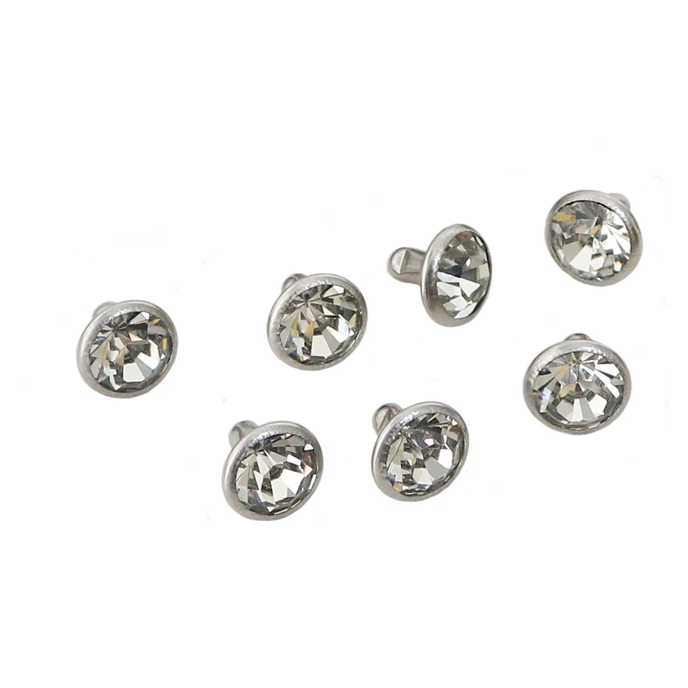 100Sets 6mm&8mm Clear Crystal Rhinestone Rivets Silver Metal Base Studs Decoration Findings For Clothing Bag Leathercraft
