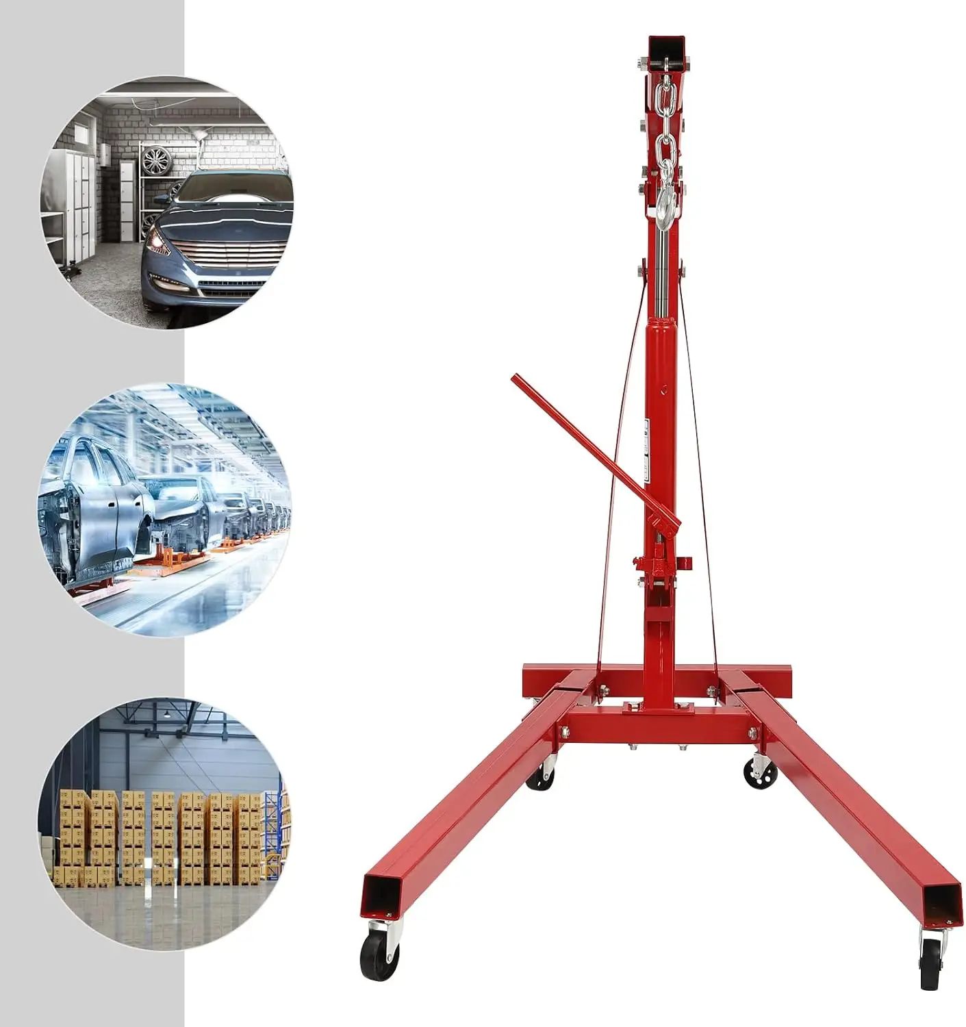 

2-тонный складной подъемник двигателя Cherry Picker, гидравлический магазинный кран из углеродистой стали с 6 роликами, регулируемая высота подъема до 6,89 футов