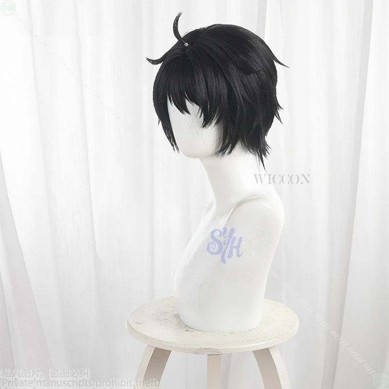 Wig Sintetis Hitam Pendek Anime Chitose-kun Wa Ramunebin No Naka Chitose Saku Cosplay DK untuk Pesta Halloween