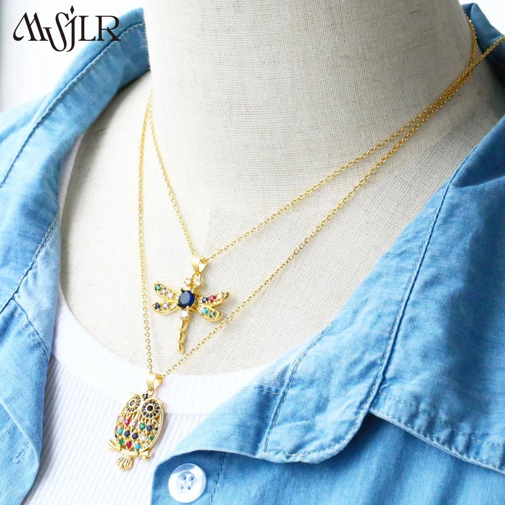 MVN-020 2023 Collana con ciondolo a forma di libellula con gufo di diamanti colorati semplici e adorabili Accessori per feste di nozze Regalo Nuova collana