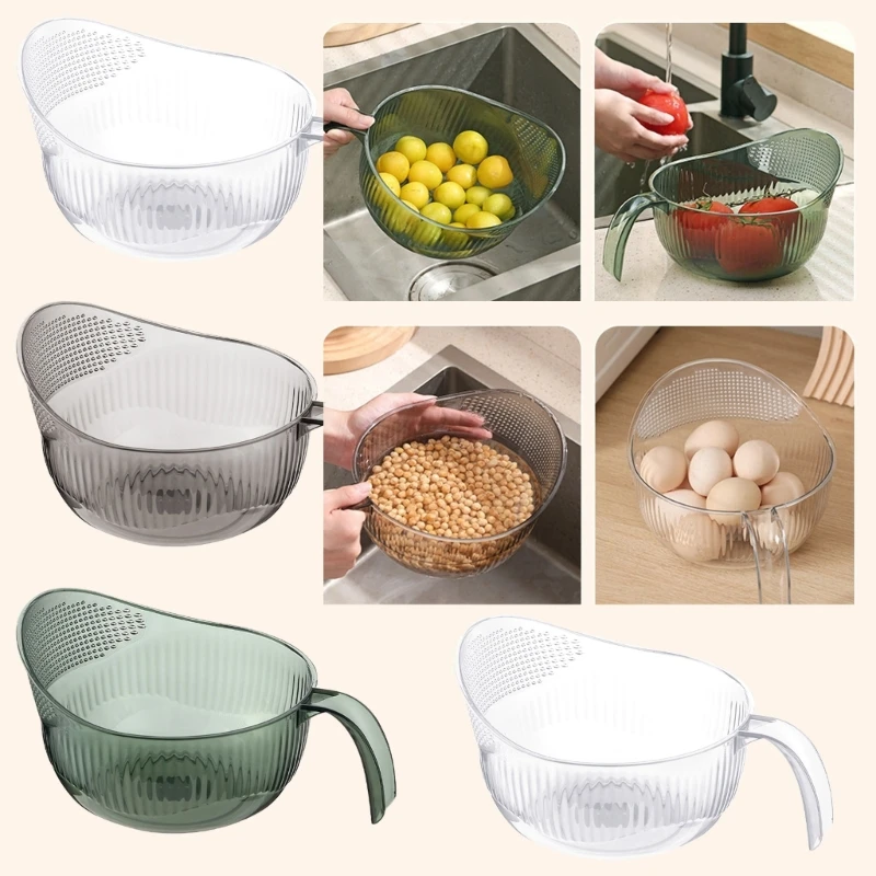 Rice Washer with Handle PET Material Ergonomic Grip Rice Washing Sieve for Rice