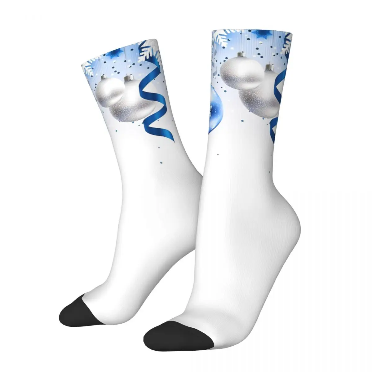 Retro Blue Christmas Magic Basketball Socks Polyester Crew Socks for Women Men Non-slip