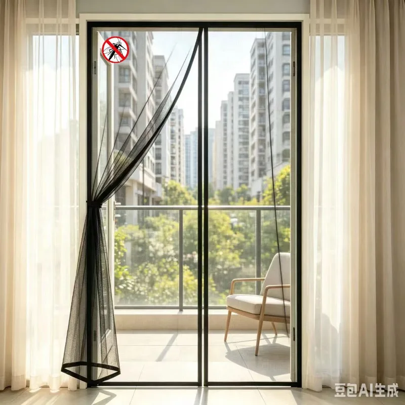 Self Sealing Black Magnetic Screen Door, Washable Anti Mosquito Mesh Fly Curtain For Patio Front Entrance Door