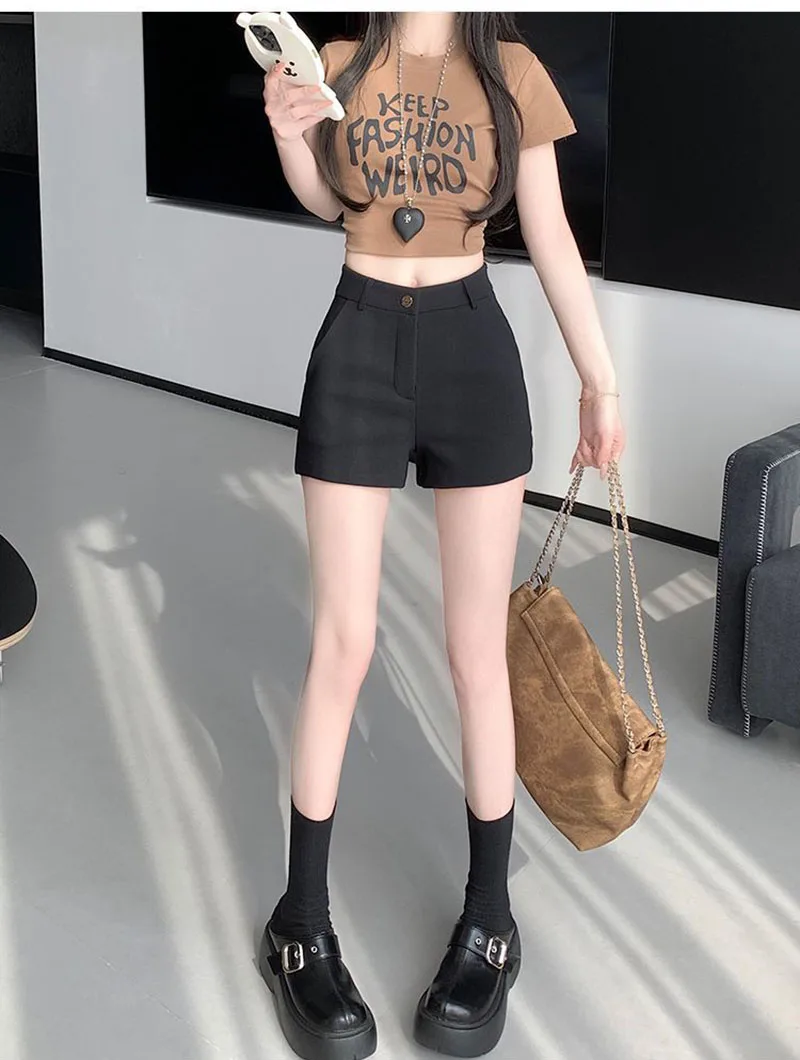Korean High Waisted A Line Shorts Ladies Solid Color All-Match Slim Casual Short Pants Women Sexy Hot Girl Elastic Tight Shorts