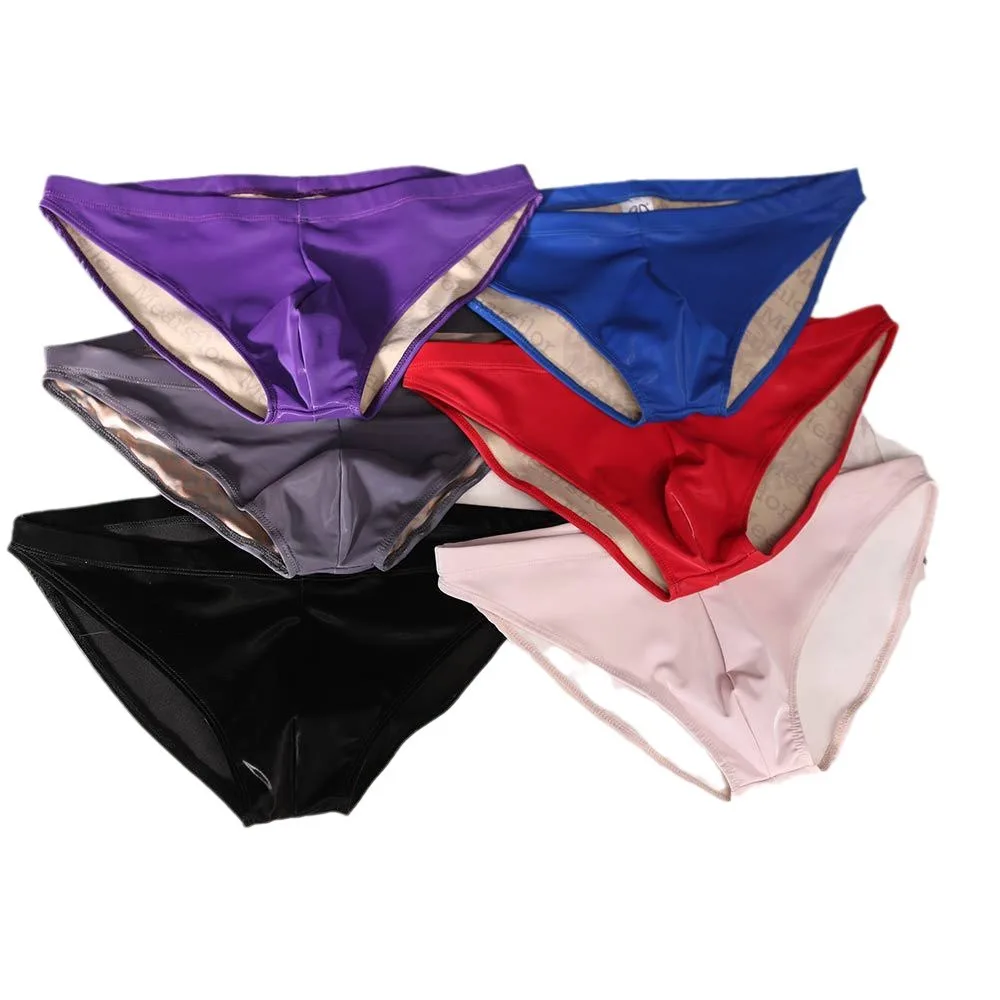 Men Low-Rise Plus Size Bright Faux Latex Leather Briefs PU Sharkskin Underwear U Convex Bag Stretch Package Hip Sexy Underwear