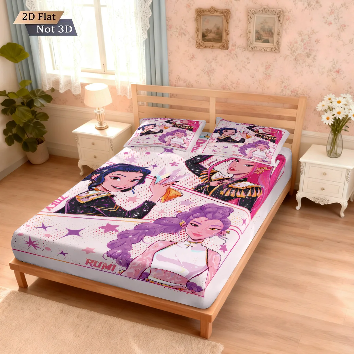 3pcsK-Pop شيطان الصيادين المطبوعة ملاءة سرير مجموعة متعددة الحجم غطاء السرير غرفة نوم الفراش الديكور