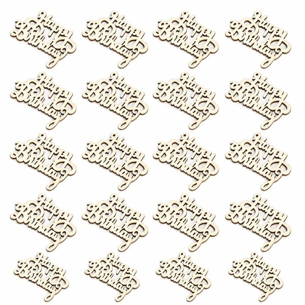 20pcs Happy Unfinished Wood Cutout Words Mini Size Hollow Cutout Wooden Ornaments Wooden Party Prop For Birthday Party