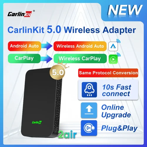 CarlinKit 5,0 2air y Mini 5 Pro inalámbrico Android Auto y adaptador inalámbrico CarPlay 2,4 Ghz y 5,8 Ghz WiFi conexión automática actualización OTA
