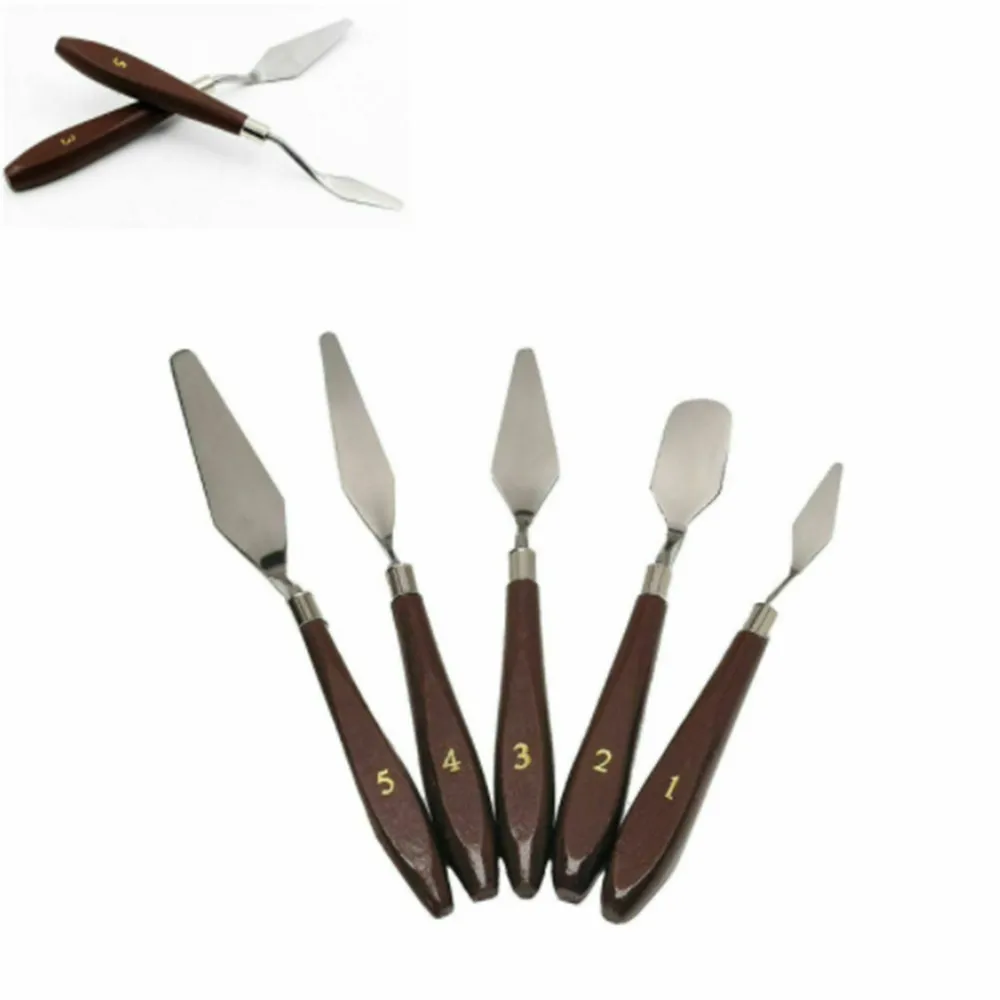 5 قطعة/المجموعة الفولاذ المقاوم للصدأ النفط اللوحة السكاكين الفنان الحرف ملعقة لوحة سكين النفط اللوحة خلط سكين مكشطة أدوات الفن