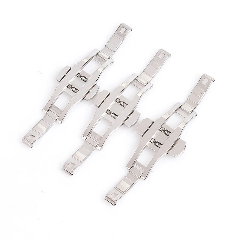 4mm 5mm 6mm Stainless Steel Watch Clasp Double Push Butterfly Watch Straps Silver Buckle for Men Women Luxury Button Accessories
