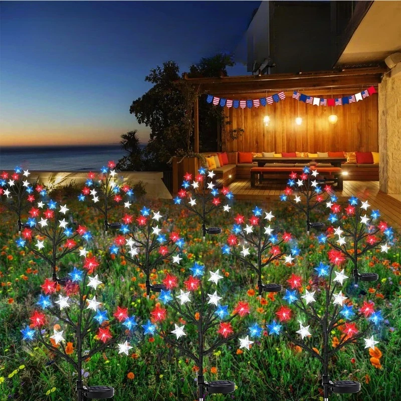 

Day Red White Blue Star Solar Light Outdoor Waterproof Lawn Courtyard Festival Atmosphere Decorative Light String Gardening