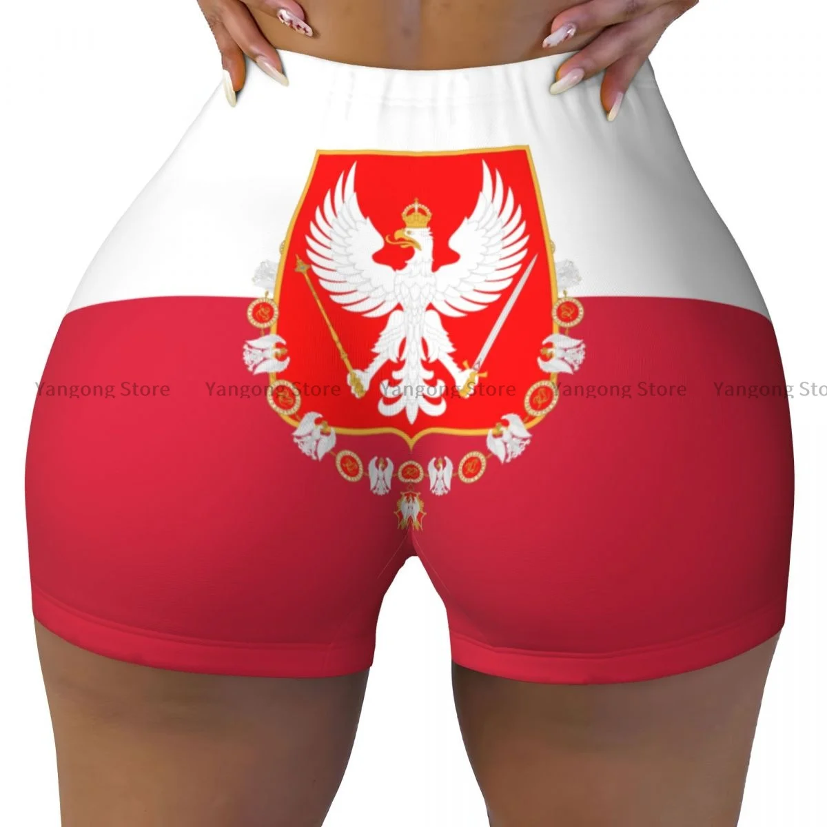 

Women's Yoga Shorts Flag Of The Kingdom Of Poland Scrunch Booty Butt Lifting Comfort Fitness Gym