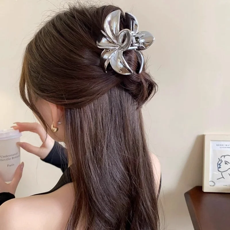 3pcs Large Small PVC Bauhinia Flower Hair Claw Clips for Women Girls Trendy Gold Silver Color Hairpin Accessories Styling Gifts