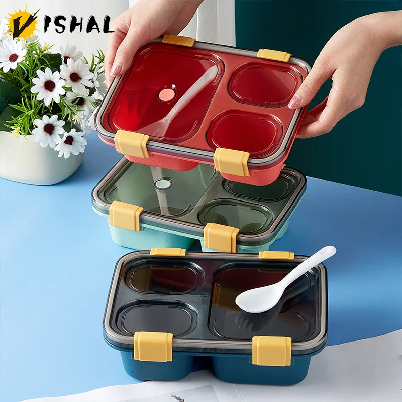 VISHAL 3 Compartment Lunch Box for Kids Portable Single Layer Leakproof Food Storage Container Microwave Sealed Lunch Box