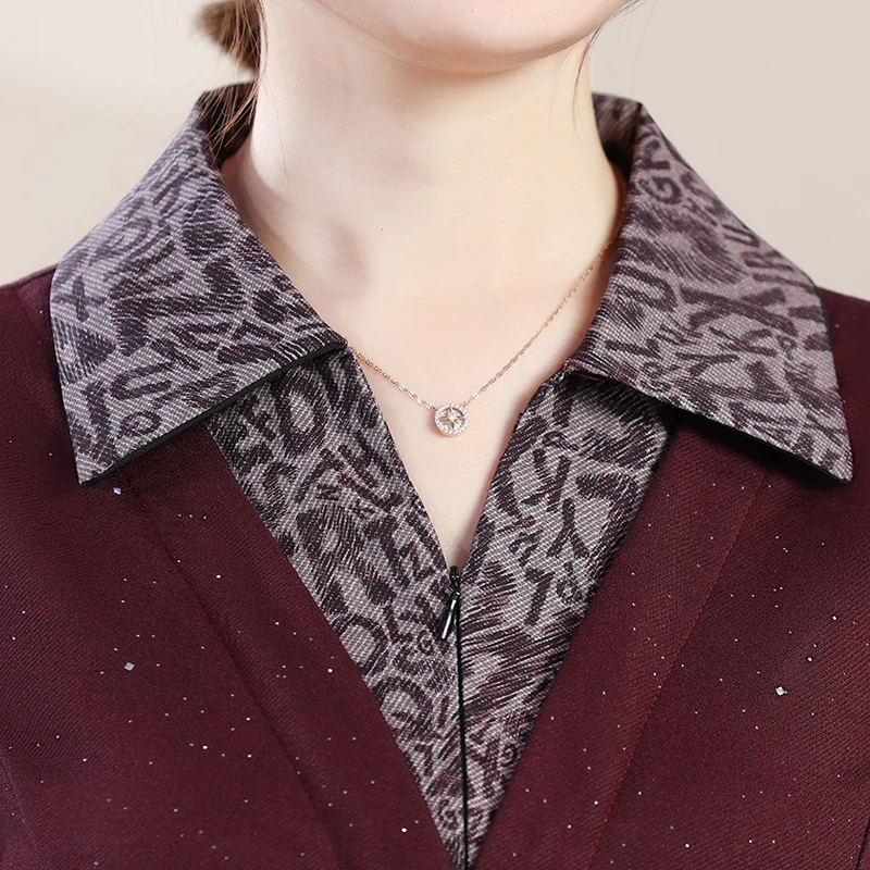 Vestido de dos piezas falso con solapa para mujer, temperamento elegante, otoño 2025, vestido de calle de manga larga para exteriores, diseñador de talla grande