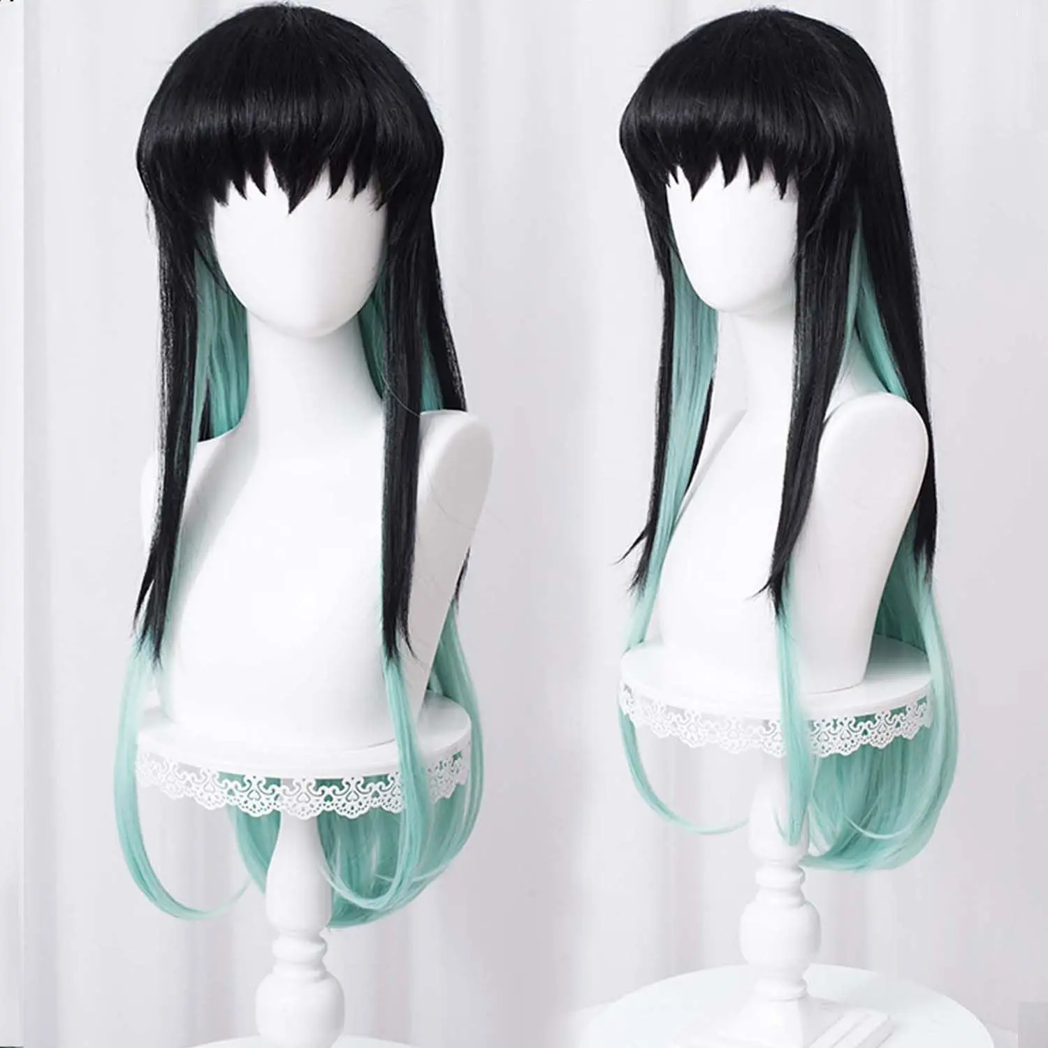 Anime Demon Slayer Kimetsu No Yaiba Cosplay Czarno-Niebieska Gradientowa Peruka Tokitou Muichirou Długa Prosta Peruka Męska Damska Odporna na Ciepło