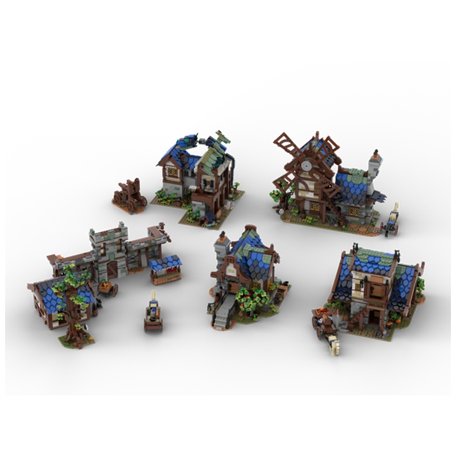 Moc Idea Medieval Town Bundle Blacksmith Windmill Barn Town Market Dragon Building Blocks Bricks Toys For Children Rebrickable