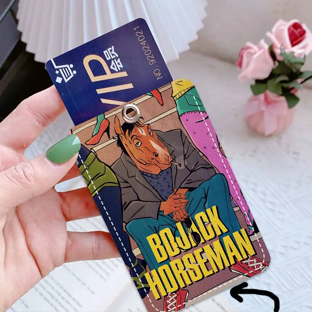 B-Bojack Print Anime Bank Card,Subway, Bus Card Holder Keychain Key Ring Door Access Tags ID Card Case Keychain Access