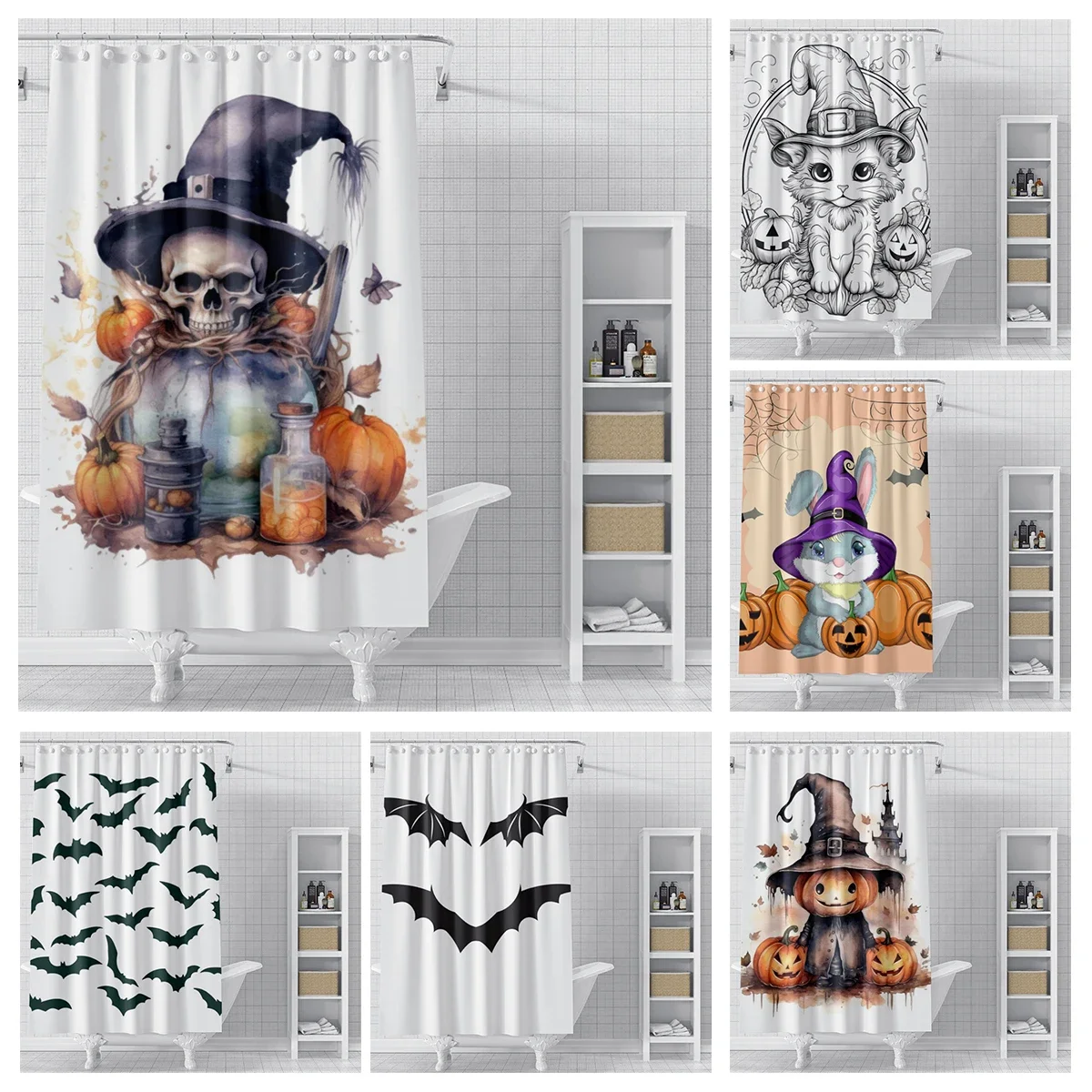 Home decoration shower curtains bathroom waterproof curtain fabric Modern Nordic Living Room happy Halloween Autumn Pumpkin