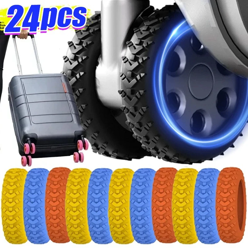 24/2PCS Rolling Luggage Wheel Protecter Reduce Noise Trolley Case Wheels Guard Cover Silicone Caster Sleeve Suitcase Accessories