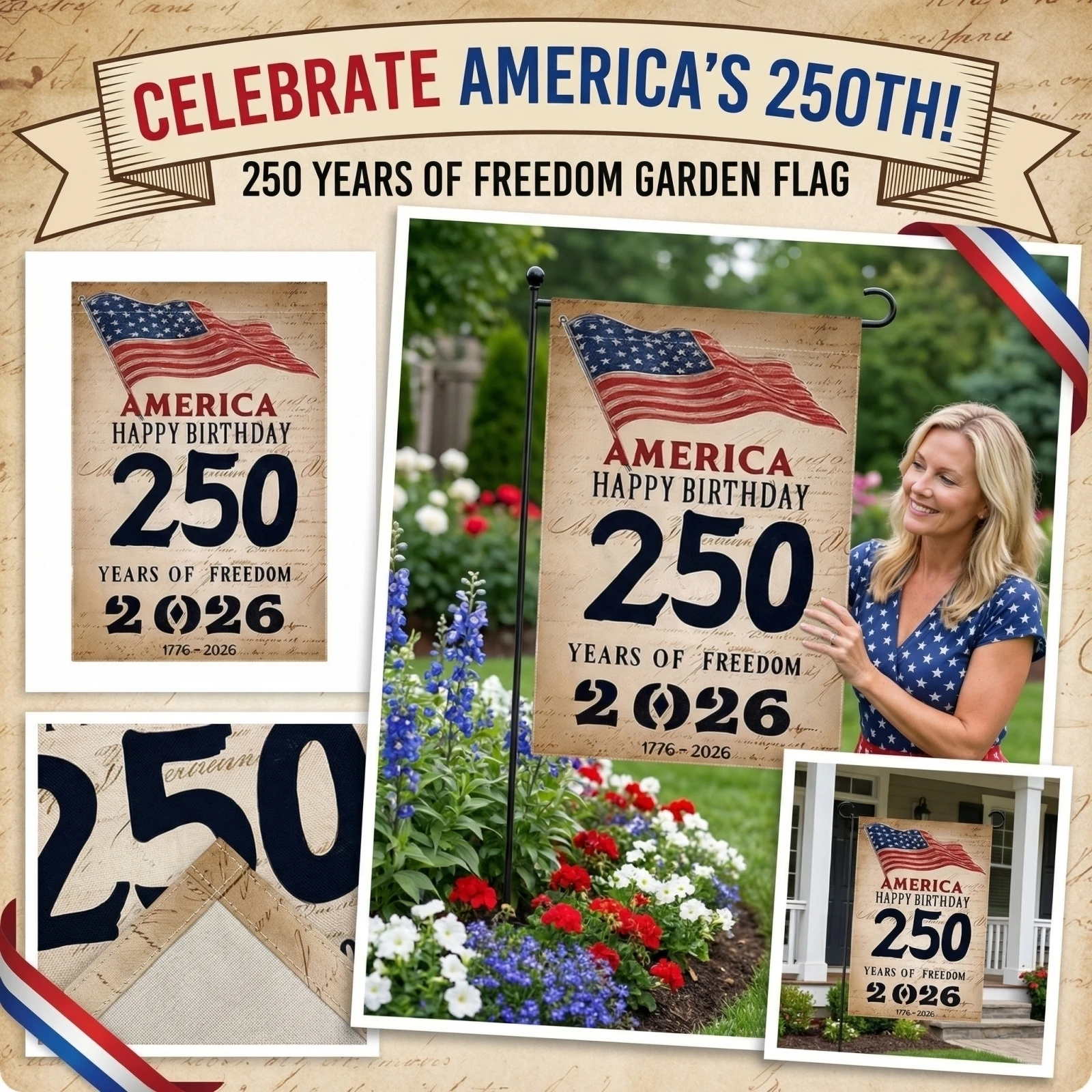 Garden Flag Independence Day Decorated Garden Flag 250th Anniversary Flag Double-Sided Printed Flag