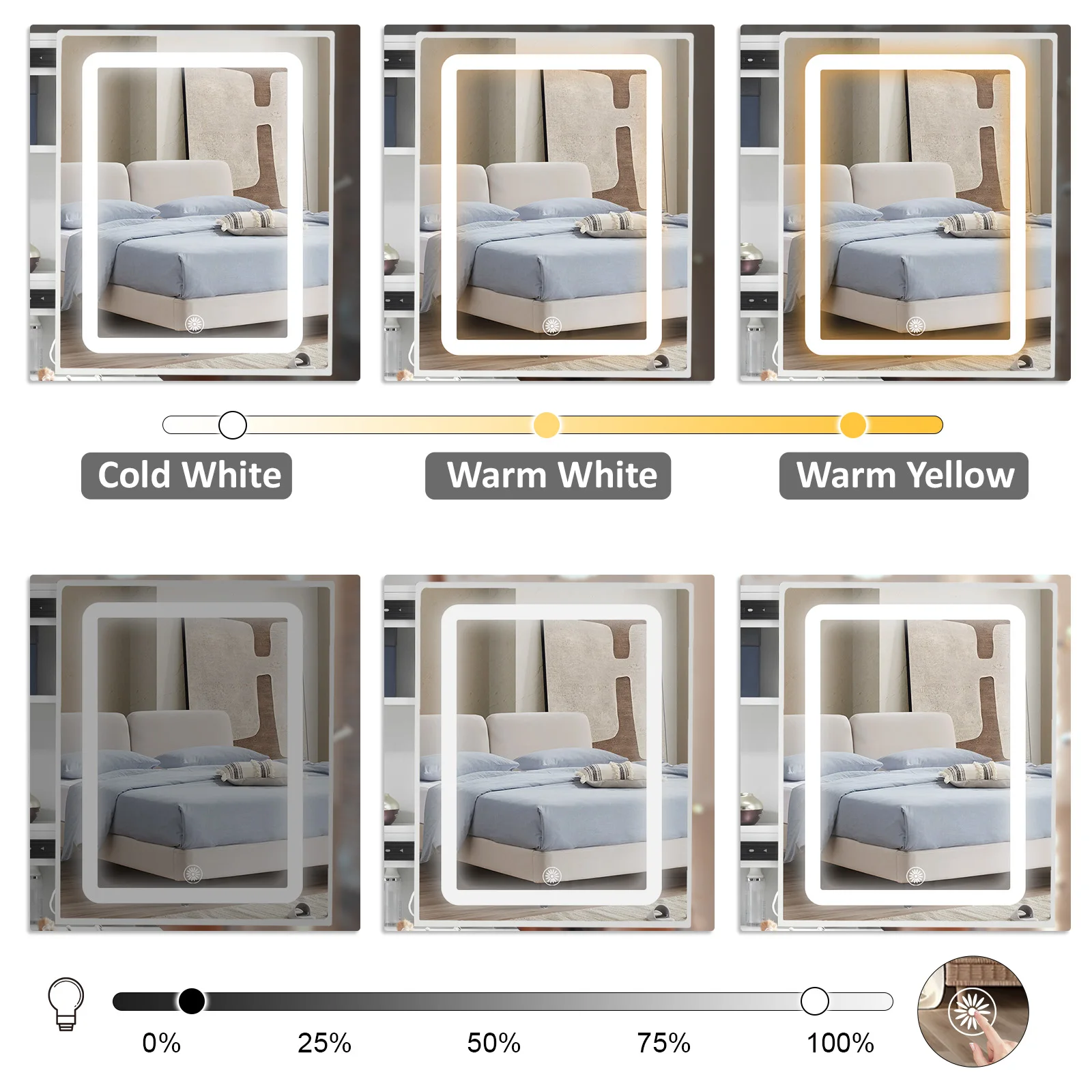 مكتب زينة من الخشب الطبيعي البسيط - مرآة LED قابلة للتعتيم، 3 مستويات سطوع وأدراج مقسمة #5