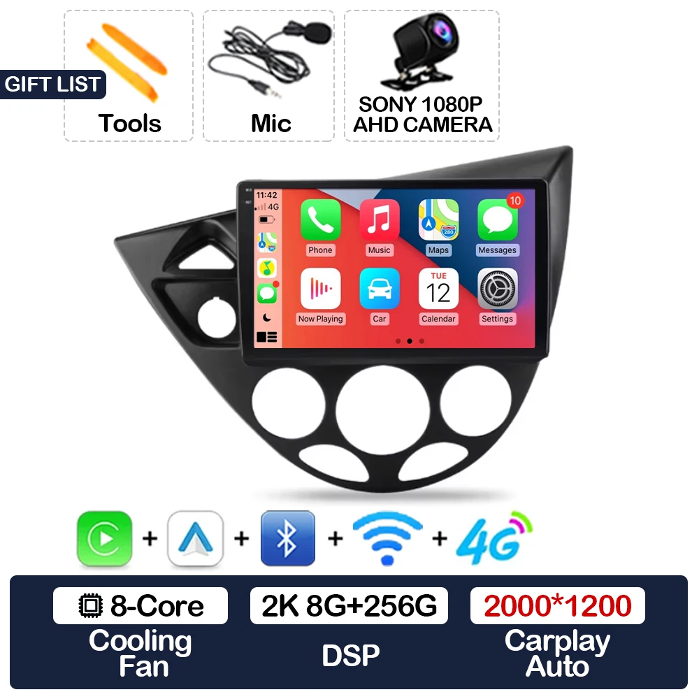 Android 15 Carplay Auto Voor Ford Fiesta 1995-2001 Focus MK1 1998-2004 Autoradio Multimedia Speler Head Unit GPS 4G WIFI QLED
