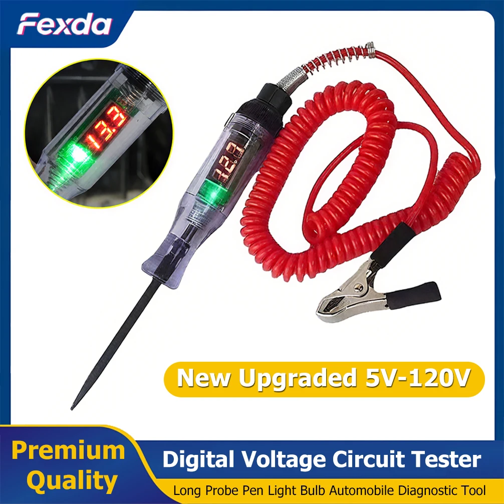 

Auto Truck Voltage Circuit Tester 6V 12V 24V DC Digital Display Long Probe Pen Light Bulb Automobile Diagnostic Tool Auto Repair