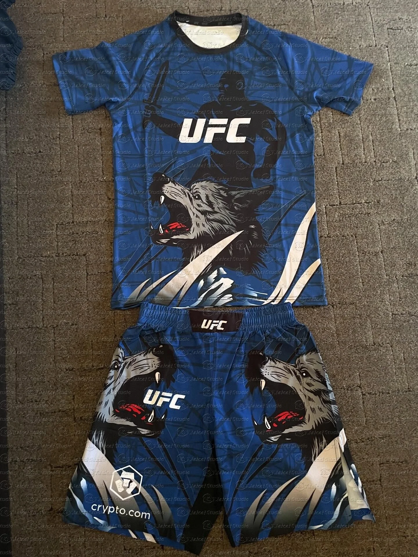 UFC Men's Fighting Wind Speed Dry Short Sleeve Shorts Training Set Red and Black Camo Fighting Style Trendy Set