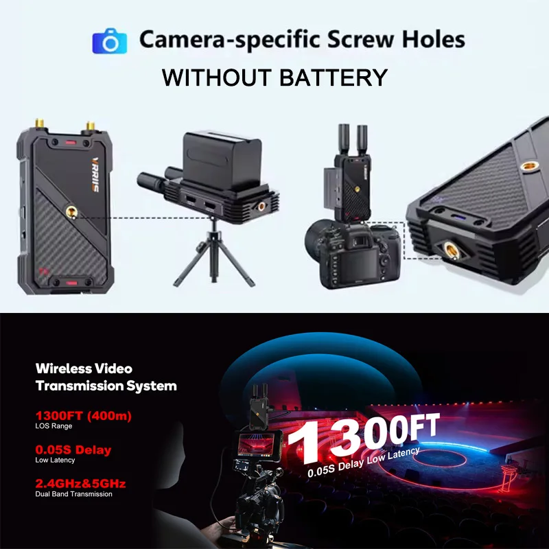 400m Wireless Video Transmission System Dual HDMI Extender Transmitter and Receiver Display Suppot Camera Live Streaming Battery