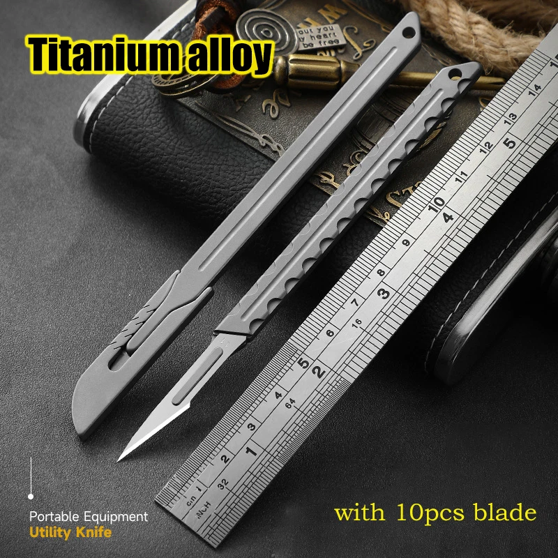 NEW Titanium Alloy Carving Knife With Knife Cover EDC Scalpel Cut Paper Open The Box Pedicure Pocket Utility Knife Gift 10 Blade