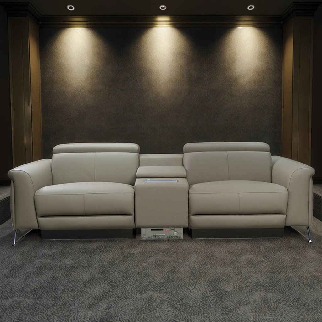 Factory Manufacturer Modern Genuine Leather 2 Seater Wooden Cinema Power Recliner Sectional Sofa with Storge Locker