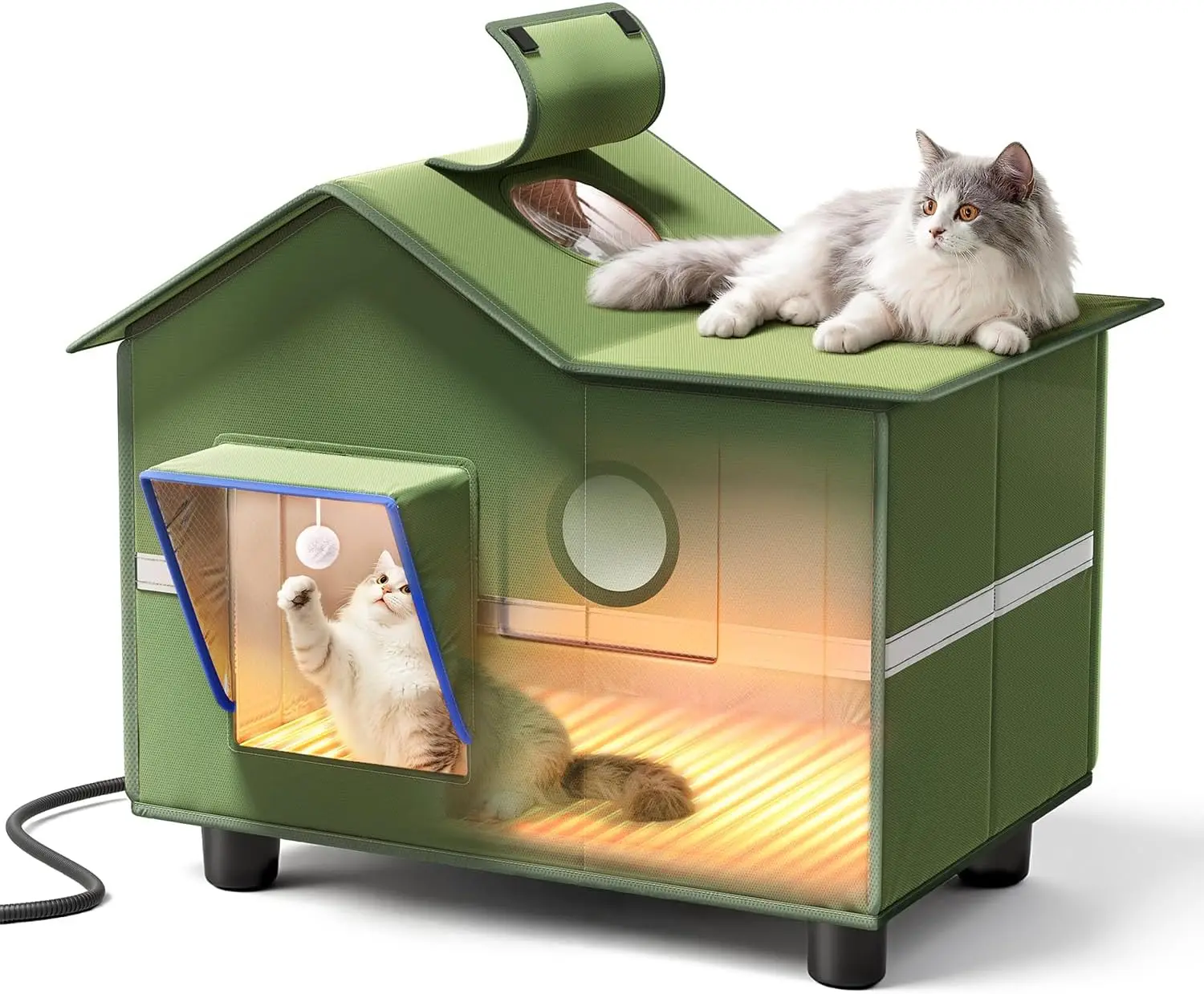

Large Heated Outdoor Cat House with Roof Window, Cozy Cushion, Weatherproof Foldable Design for Stray Cats