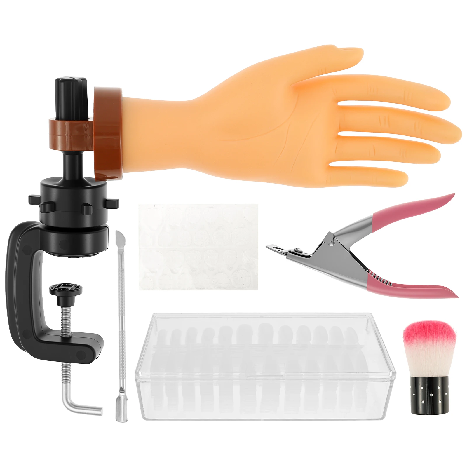 Nail Training Fake Hand Adjustable Acrylic Nail Mechanical Practice Dummy Finger with Finger Base for Nail Art Beginner Practice