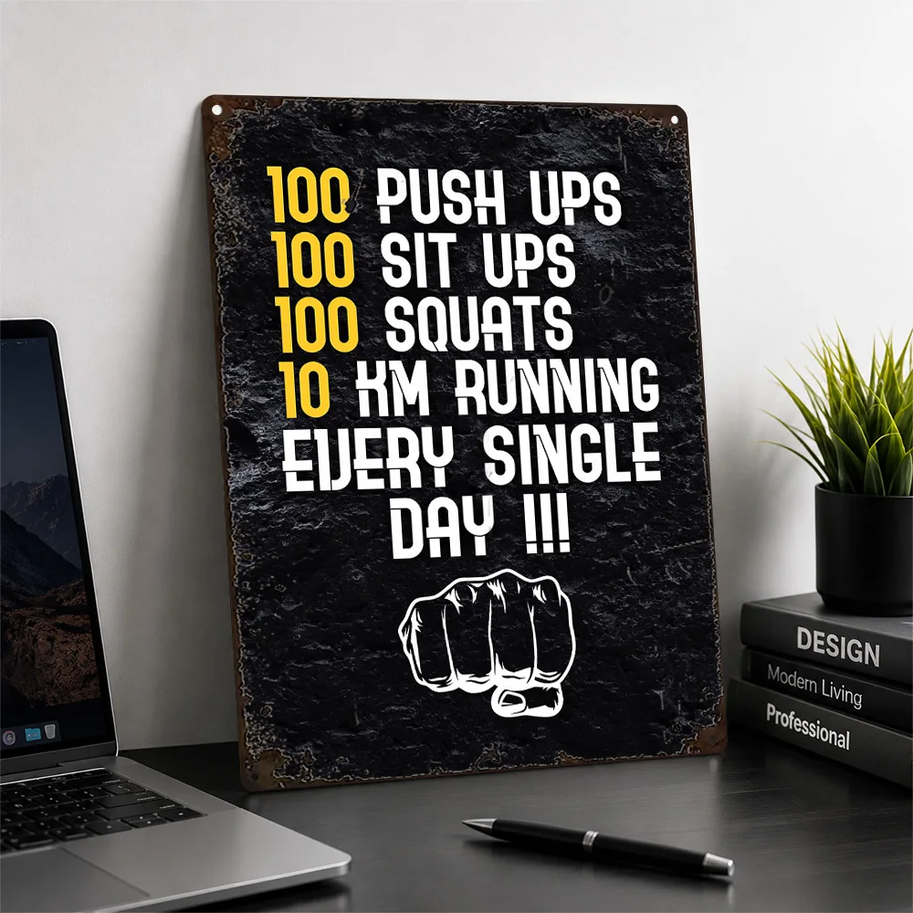 Daily Fitness Routine List Printed Poster Typography Wall Art For Training Studio Customized Aluminum Metal Sign Sports Fan Gift