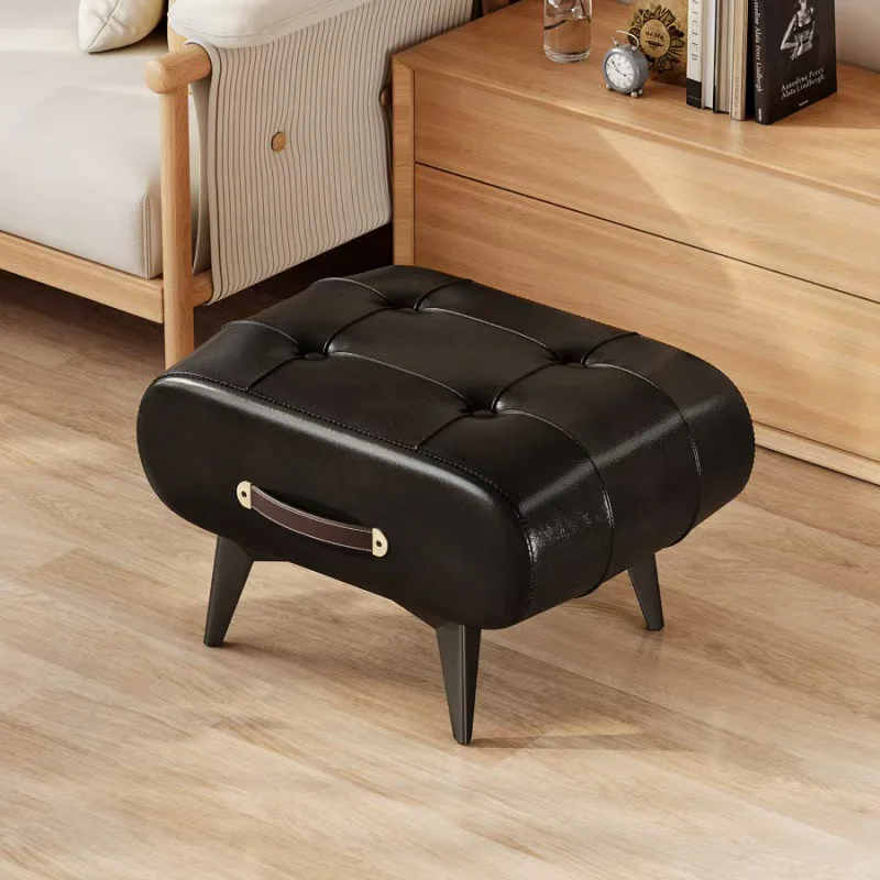 Nordic Light Luxury Leather With Handle Shoe Changing Stool Protable Foot Step Stool Furniture  For Living Room Bedroom Decorate
