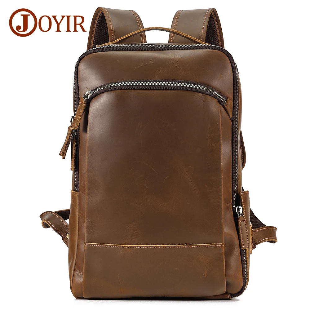 

JOYIR Crazy Horse Leather Backpack for Men 15.6" Laptop Bag Backpack Cowhide Daypack Large Capacity School Bags Male Travel Bag