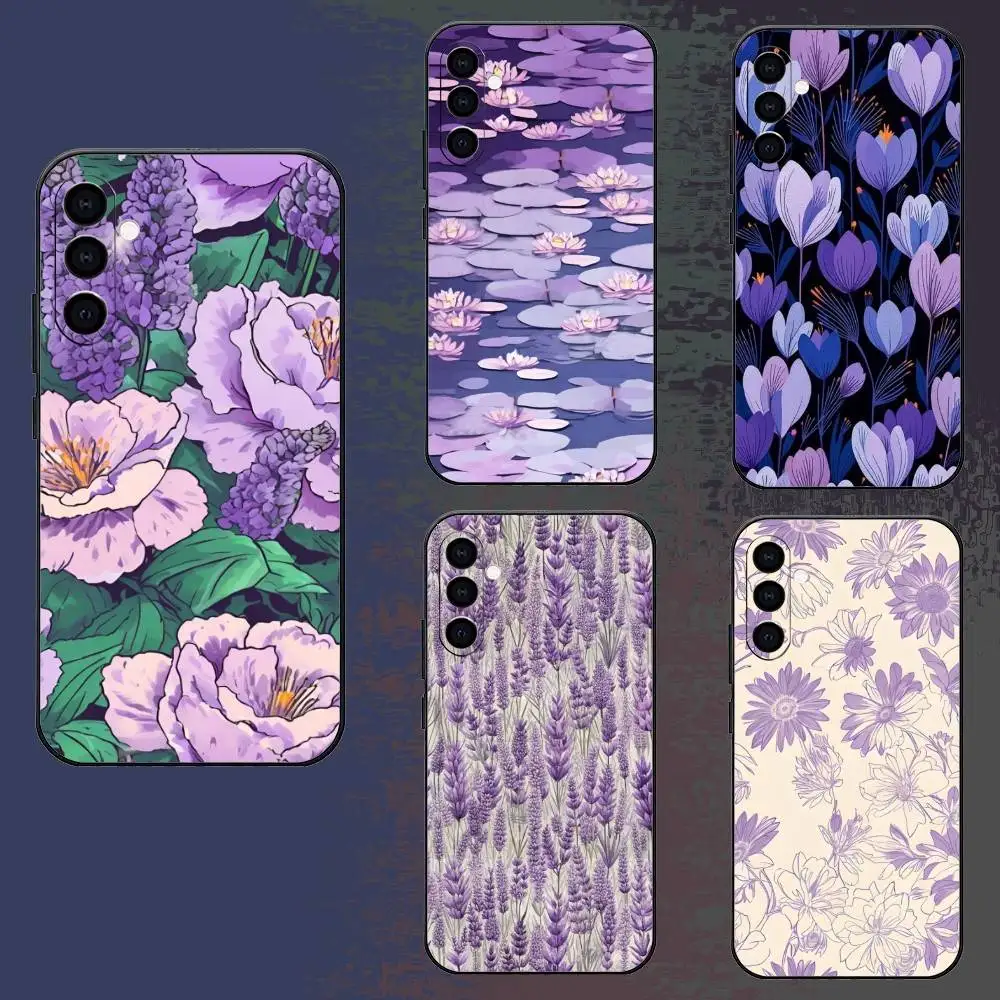 

Purple Flower Phone Case For Samsung Galaxy A73,A72,A71,A70,A52,A51 Others Soft Black Cover
