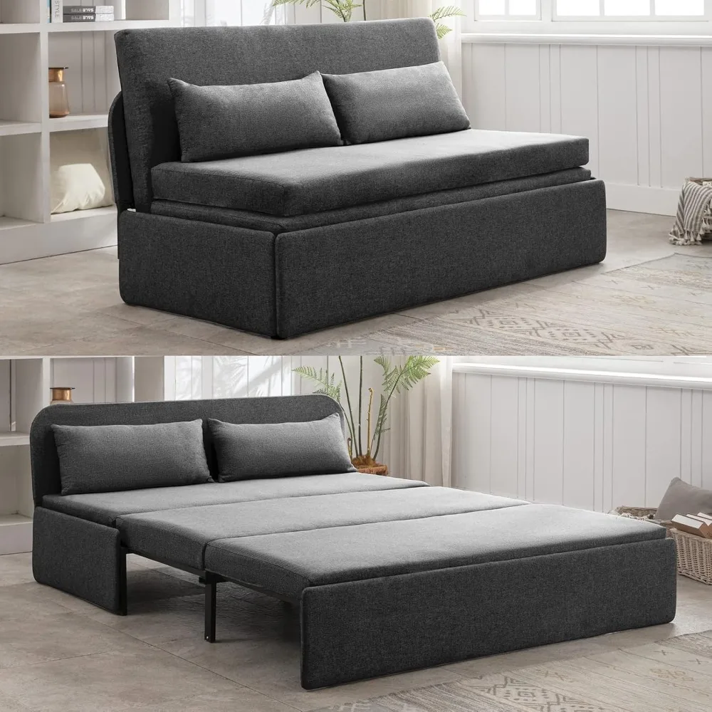 Sofa Bed, Queen Folding, Linen Convertible with Convertible Mattress, Double Folding Sofas Bed with 2 Cushions, Sofa Sleeper