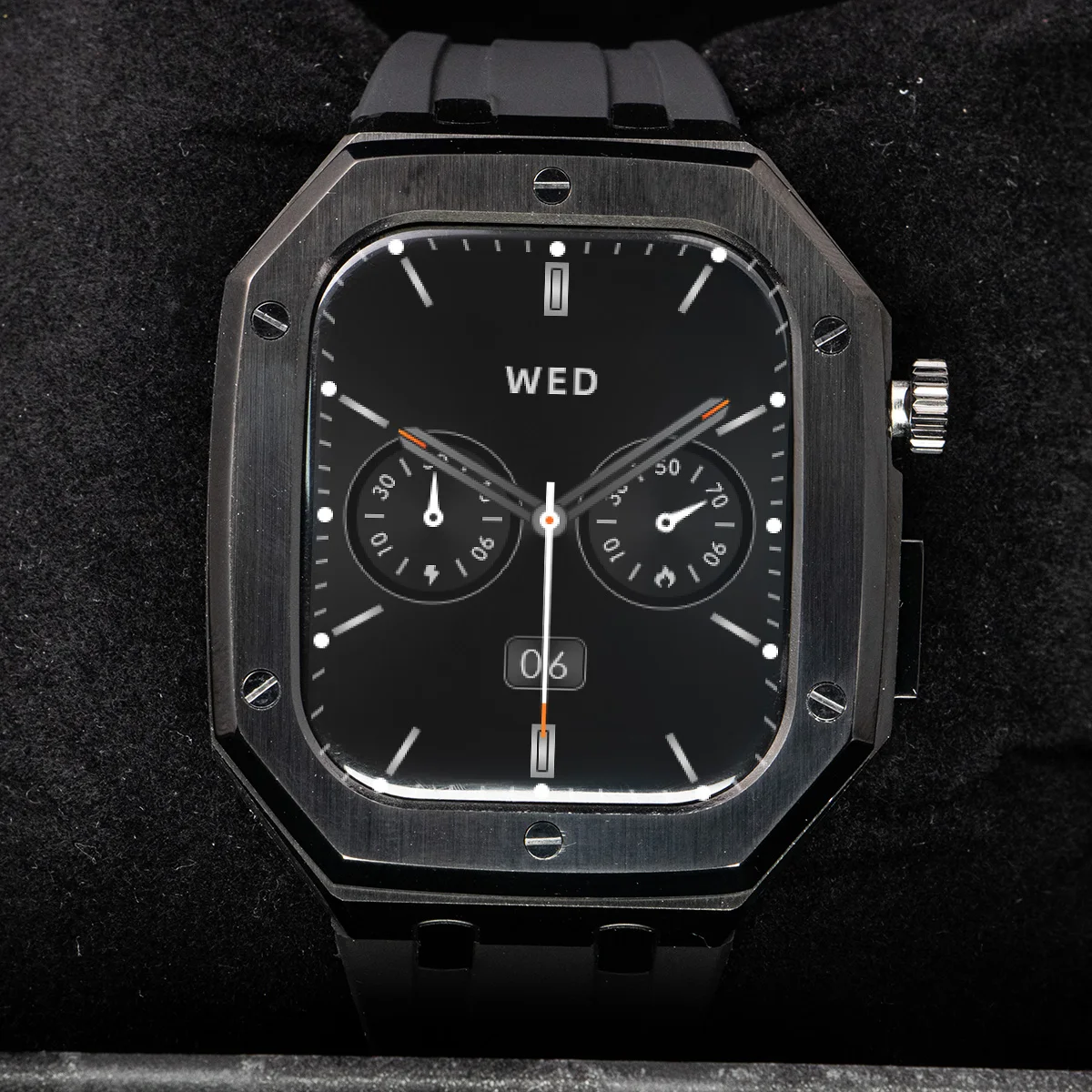 luxury-modification-mod-kit-stainless-steel-case-for-apple-watch-11-10-46mm-fluoro-rubber-band-for-iwatch-9-8-7-6-5-4-se-44-45mm